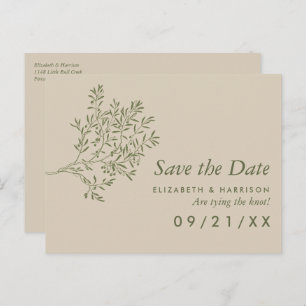 Olive Tree Branch, Rustic Wedding Save the Date Announcement Postcard