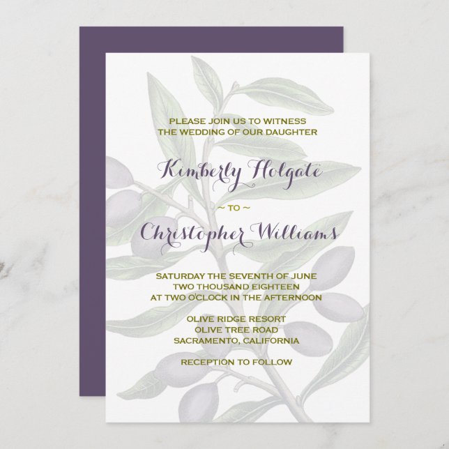 Olive Tree Branch Wedding | 2 Invitation (Front/Back)