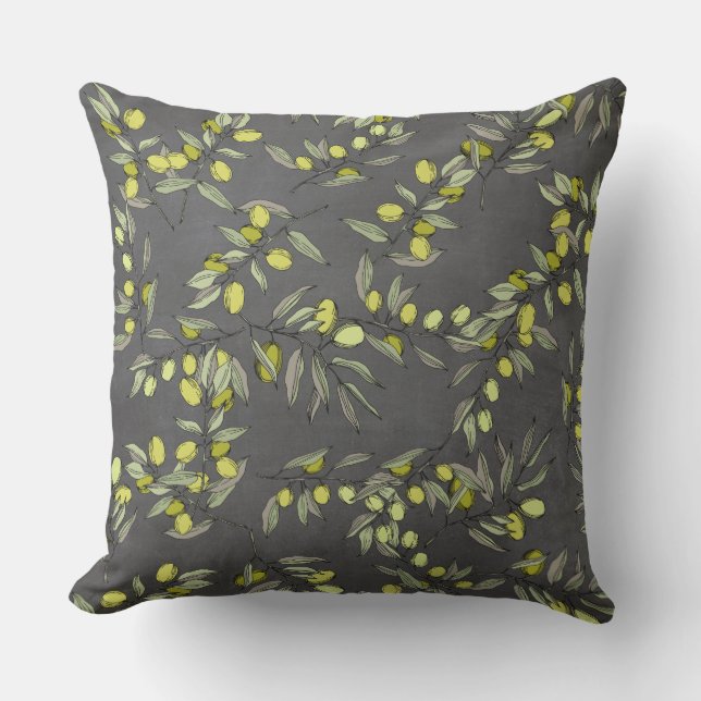 Olive Tree Branches Pattern Outdoor Pillow (Front)