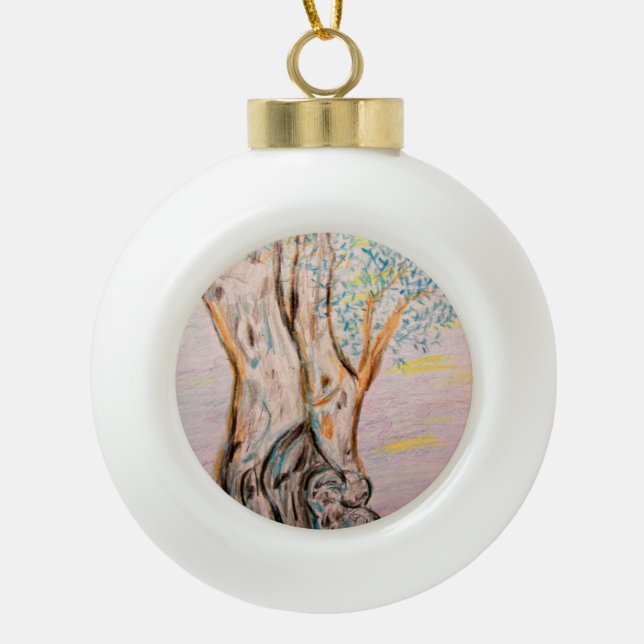 Olive Tree Ceramic Ball Christmas Ornament (Front)