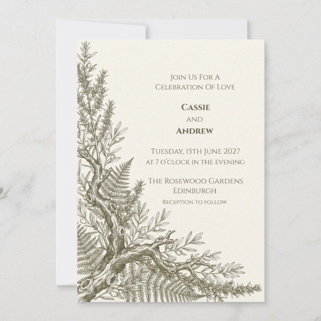 Olive Tree Fern Botanical Wedding Invitation (Front)