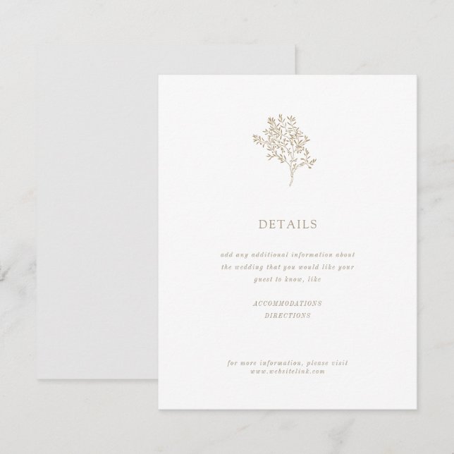 Olive Tree Minimalist Wedding Details |  Gold Enclosure Card (Front/Back)