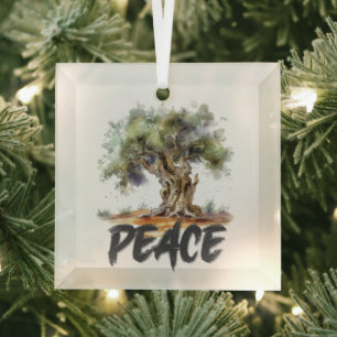 Olive Tree Peace, Justice, Love and Hope Glass Tree Decoration