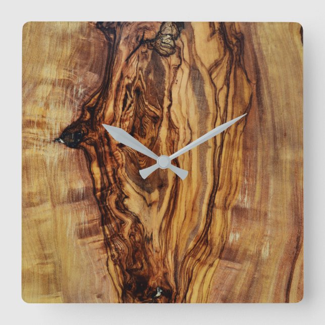 olive tree wood texture pattern nature plant ribs square wall clock (Front)