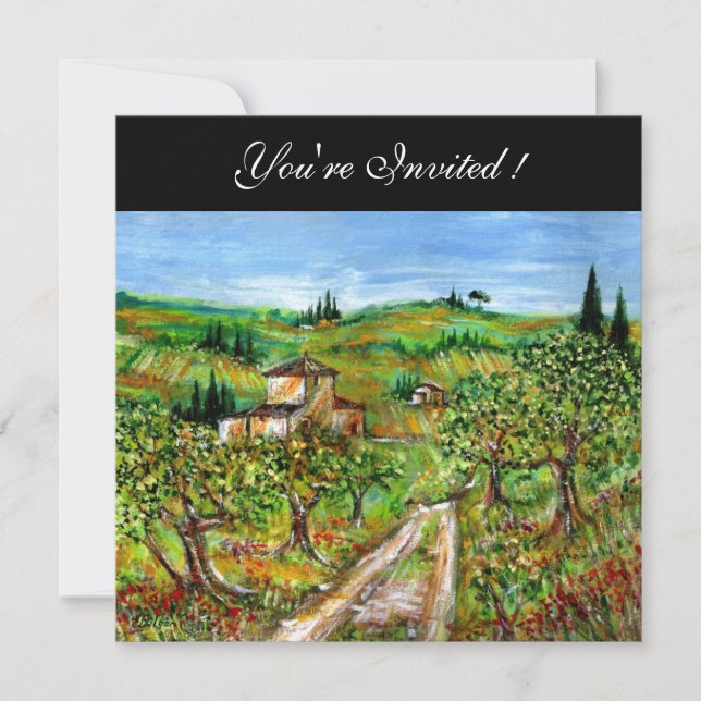 OLIVE TREES IN TUSCANY, green black Invitation (Front)