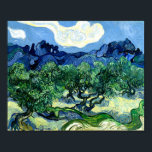 Olive Trees with Alpilles (1889) Van Gogh fine art Poster<br><div class="desc">The stunning fine art print poster of Van Gogh's Olive Trees with Alpilles (1889) features his well-known depiction of the spectacular olive tree green woodland landscape. With his oil painting Olive Trees with the Alpilles in the background, Vincent van Gogh captured a scorching June day in southern France. The swaying...</div>
