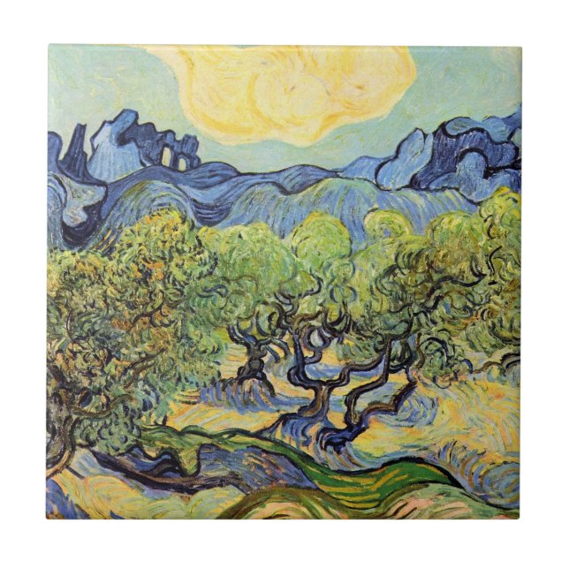 Olive Trees with Alpilles by Vincent van Gogh Ceramic Tile (Front)