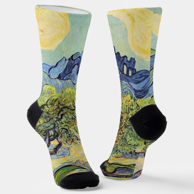 Olive Trees with Alpilles by Vincent van Gogh Socks (Angled)