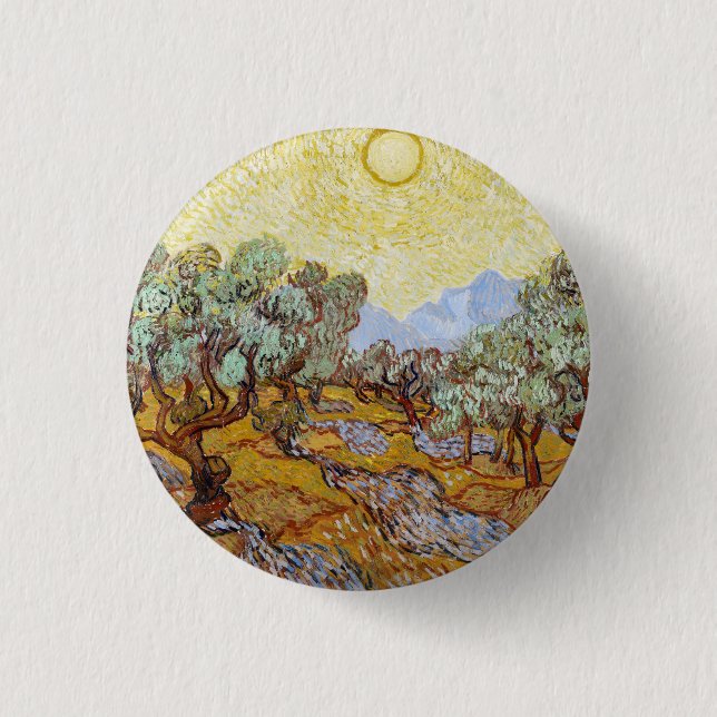 Olive Trees with yellow sky and sun   3 Cm Round Badge (Front)