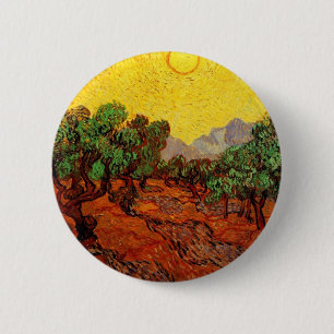 Olive Trees with Yellow Sky and Sun 6 Cm Round Badge