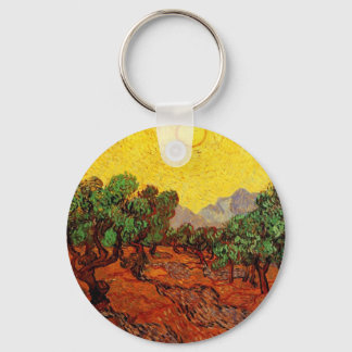 Olive Trees with Yellow Sky and Sun Key Ring