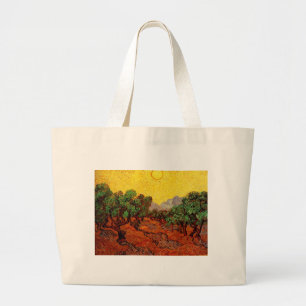 Olive Trees with Yellow Sky and Sun Large Tote Bag