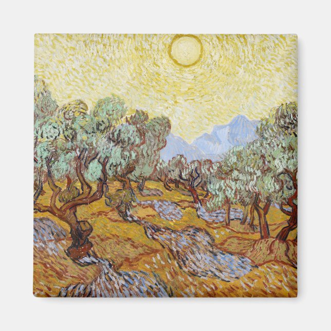 Olive Trees with yellow sky and sun  Magnet (Front)