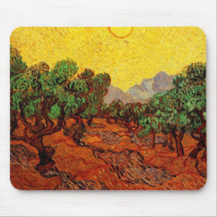 Olive Trees with Yellow Sky and Sun Mouse Pad