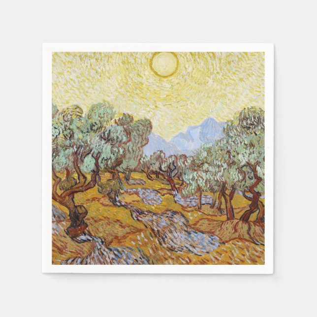 Olive Trees with yellow sky and sun   Napkin (Front)