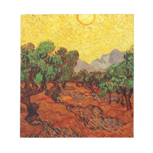 Olive Trees with Yellow Sky and Sun Notepad