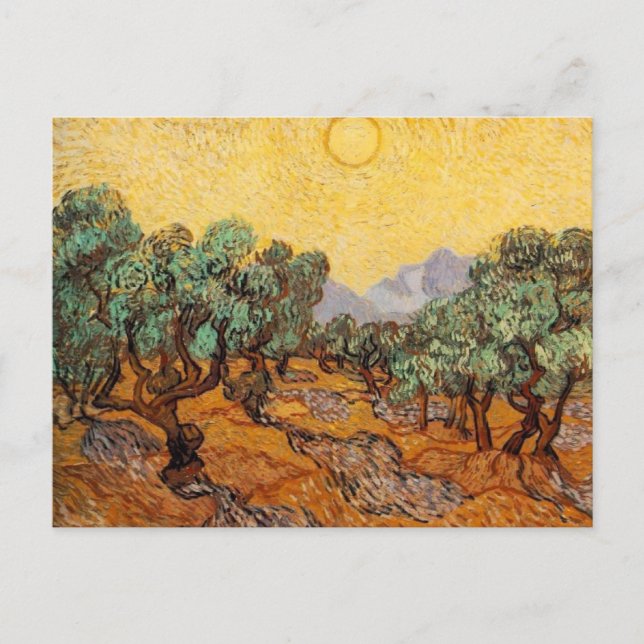 Olive Trees with Yellow Sky and Sun Postcard (Front)
