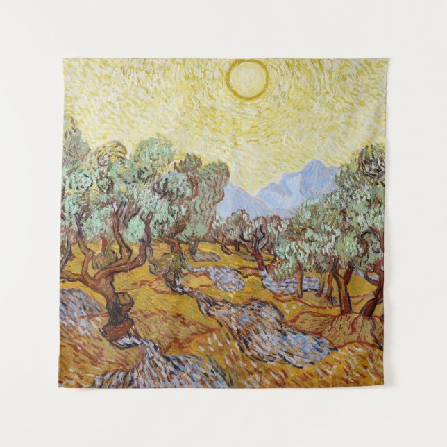 Olive Trees with yellow sky and sun  Tapestry (Front)