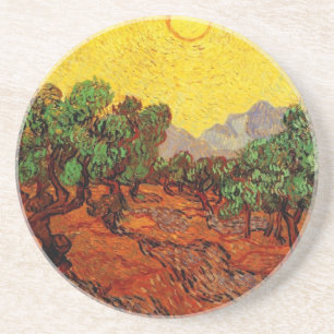 Olive Trees with Yellow Sky and Sun Van Gogh Coaster