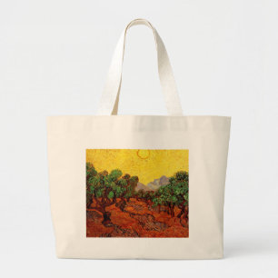 Olive Trees with Yellow Sky and Sun Van Gogh Large Tote Bag