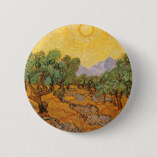 Olive Trees, Yellow Sky and Sun, Vincent van Gogh 6 Cm Round Badge