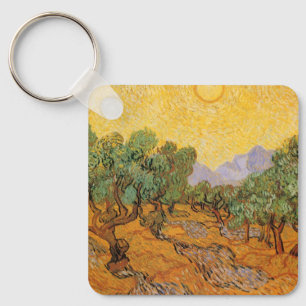 Olive Trees, Yellow Sky and Sun, Vincent van Gogh Key Ring