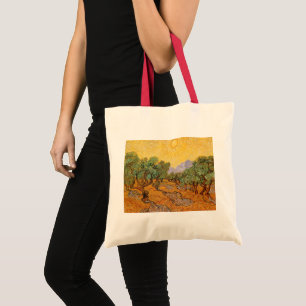 Olive Trees, Yellow Sky and Sun, Vincent van Gogh Tote Bag