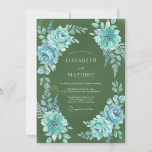 Olive Turquoise Watercolor Wedding Invitation