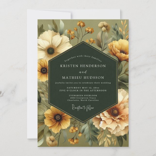 Olive Vintage Bloom Wedding Invitation (Front)