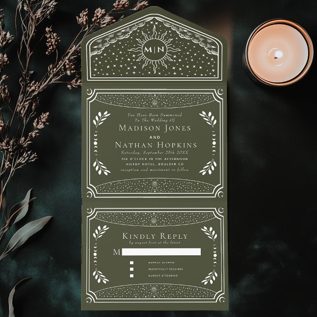 Olive Vintage Tarot Card Gothic Wedding Invite (Creator Uploaded)