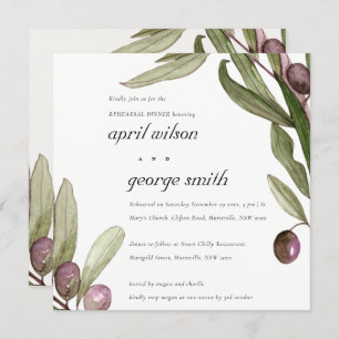 OLIVE WATERCOLOR FOLIAGE REHEARSAL DINNER INVITE
