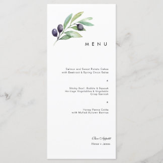 Olive Watercolor Wedding Menu