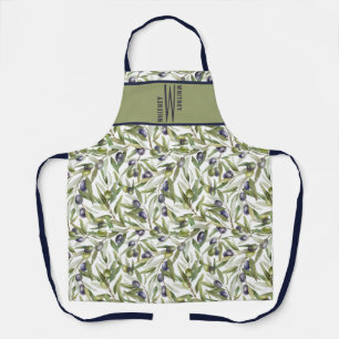 Olive Watercolour French Country Monogram Name Apron