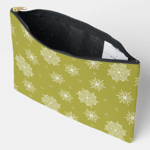 Olive Whimsical Celestial Floral Large Accessory Pouch