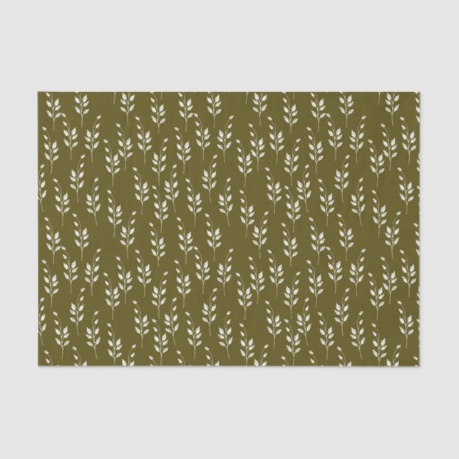 Olive & White Botanical Tissue Paper (Front)