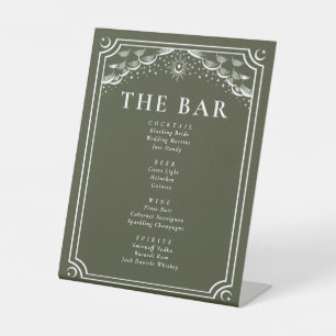 Olive & White Gothic Tarot Card Wedding Bar Menu Pedestal Sign