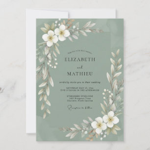 Olive White Leaf Wedding Invitation