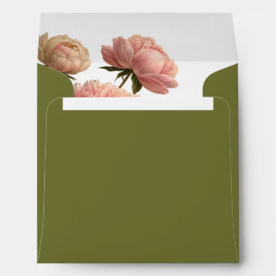 Olive & White Square Rose Wedding Envelope