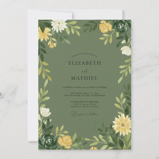 Olive Wildflower Wedding Invitation (Front)