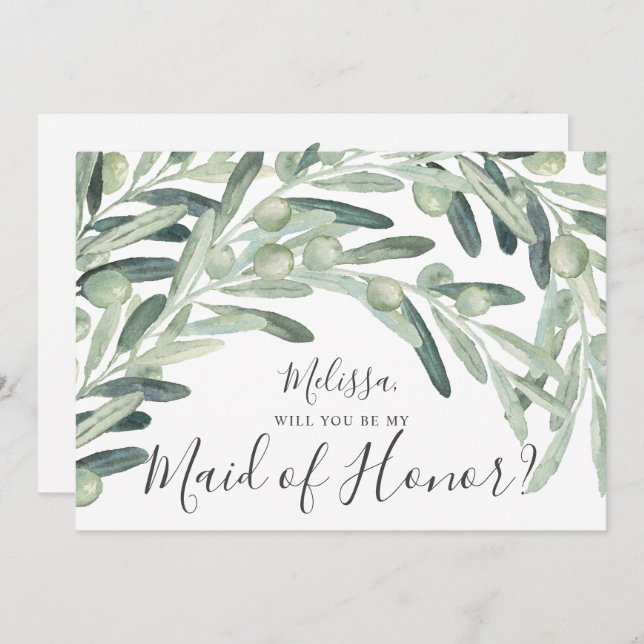 Olive Will You Be My Maid of Honour Invitation (Front/Back)