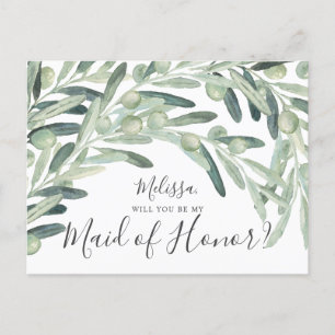 Olive Will You Be My Maid of Honour Invitation Postcard