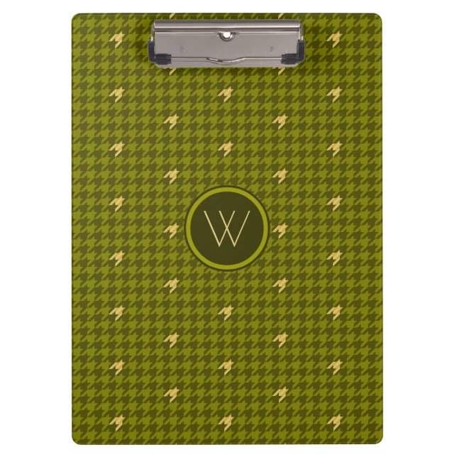 Olive with Gold Accent Houndstooth Clipboard (Front)
