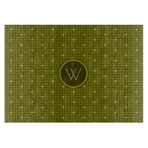 Olive with Gold Accent Houndstooth Cutting Board