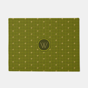 Olive with Gold Accent Houndstooth Doormat