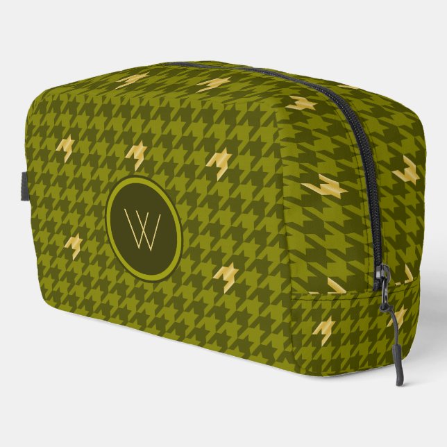 Olive with Gold Accent Houndstooth Dopp Kit (Right Corner)