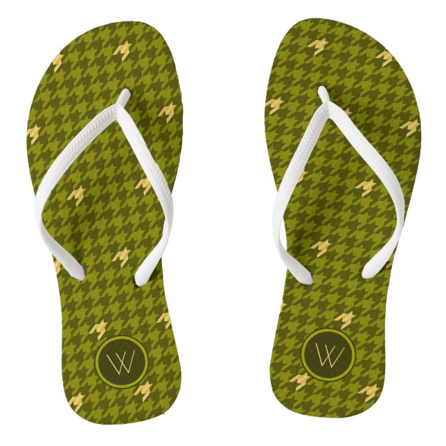 Olive with Gold Accent Houndstooth Flip Flops (Footbed)