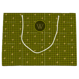 Olive with Gold Accent Houndstooth Gift Bag
