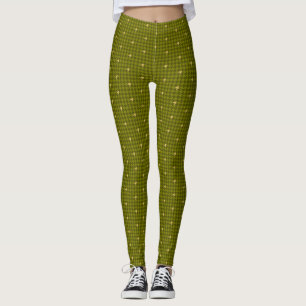 Olive with Gold Accent Houndstooth Leggings
