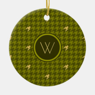 Olive with Gold Accent Houndstooth Ornament