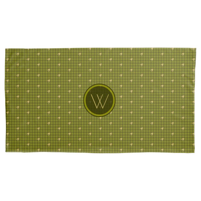 Olive with Gold Accent Houndstooth Pillow Case (Front)